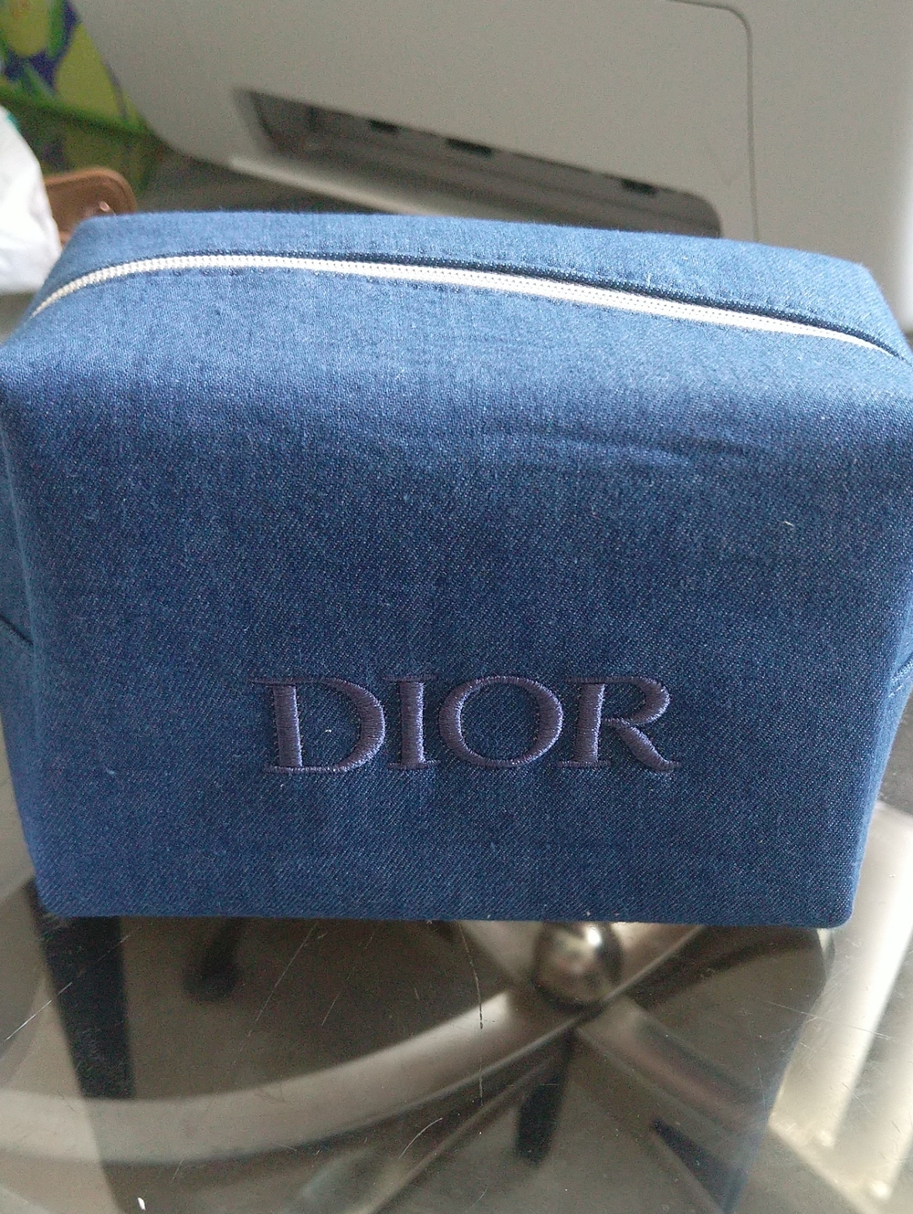 Dior Navy Canvas Cosmetic Pouch with Embroidered Logo